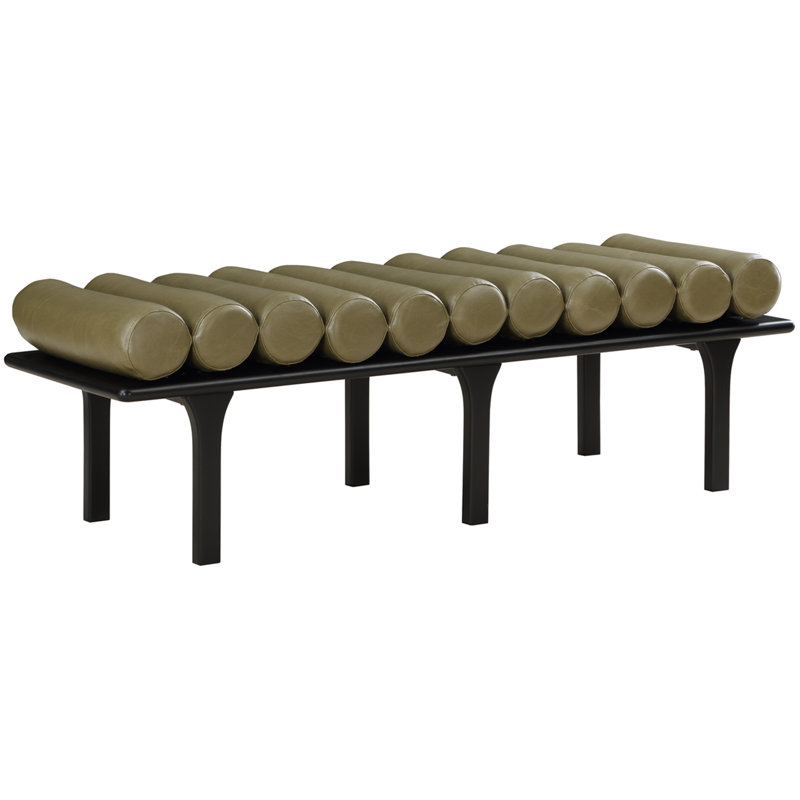 Landon Boutis Faux Leather Upholstered Bench, Olive Green Vegan Leather, Black