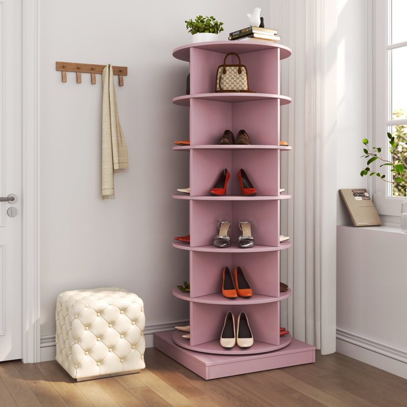 6-Layer 360 Rotating Shoe Rack Organizer Bin Cabinet, Pink, Holds 24 Pairs, Space Efficient Option Stand Cabinet In 6 Layers, Accommodates Stylish