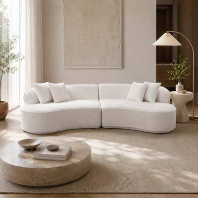 114" Boucle Curved Sectional Sofa with Pillows