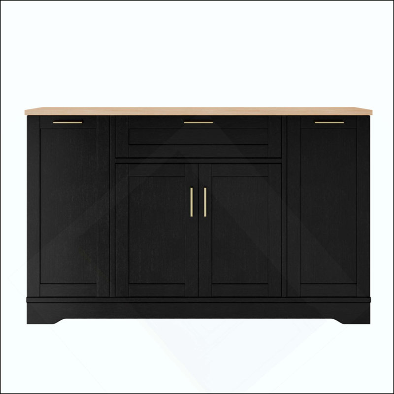 Multi-Functional Storage Sideboard, Extendable Dining Table, Adjustable Shelves, 3-Tier Pull-Out Rack, Kitchen Island Storage For Kitchen, Dining Room, Living Room