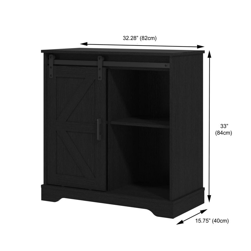Buffet à portes coulissantes avec porte de grange, Noir, noir, noir, noir