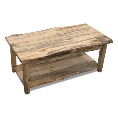 Big Sky Collection Live Edge Coffee Table w/ Shelf, Natural Clear Lacquer Finish