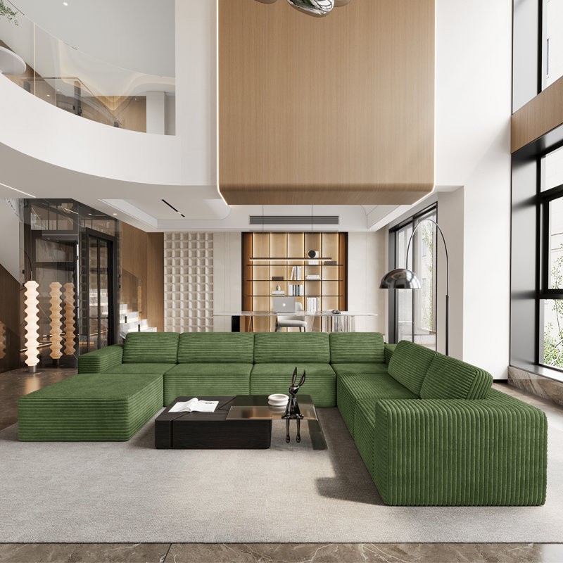 Modular Oversized 404Cm 6-Seater Right-Facing L-Shaped Corduroy Sofa, No Assembly Required   , Green