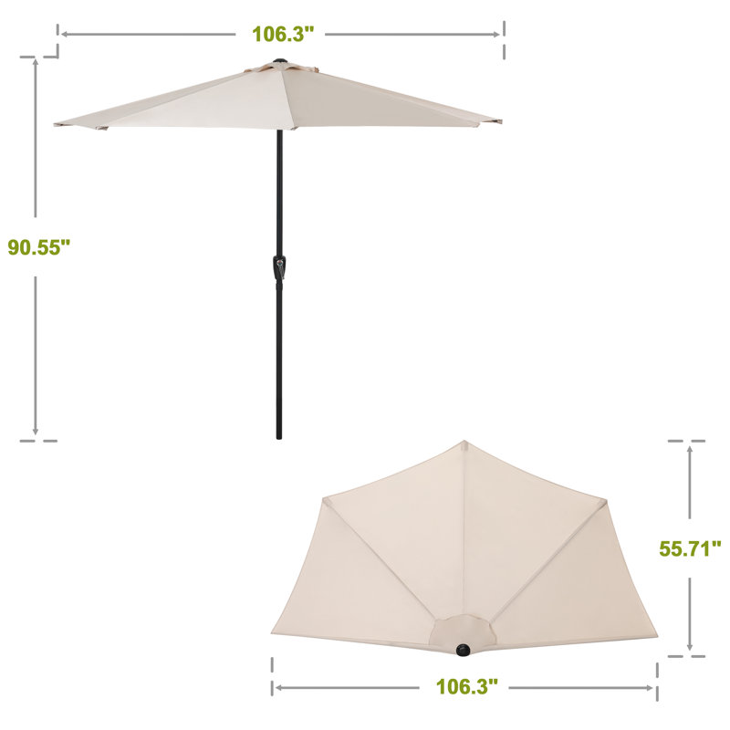 Parasol de patio, parasol demi-rond 9 pi, polyester résistant aux intempéries