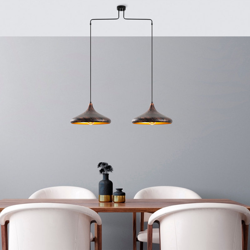 Luminaire suspendu en forme de dôme à 2 lumières, Noir
