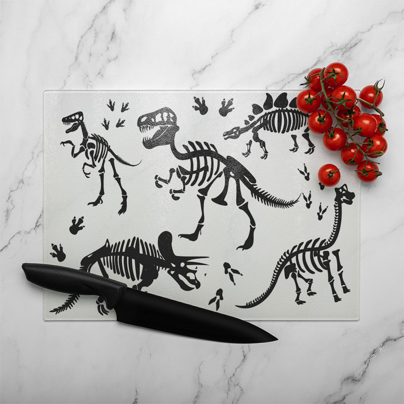 Stylish Dinosaur Silhouettes Designer Glass Chopping Board