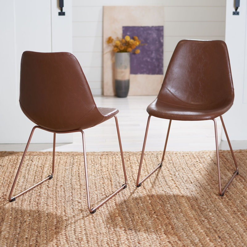18.11'' H Faux Leather Upholstered Side Chair, Light Brown Faux Leather