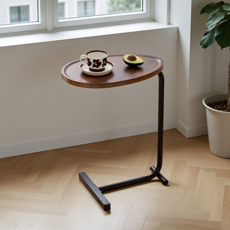 Table d'appoint en forme de C, petit canapé pour le salon, Brun / Noir, 1
