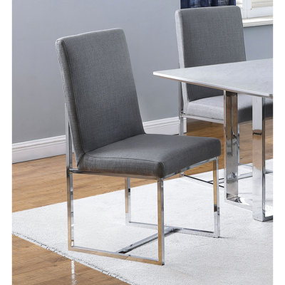 Chaise de salle à manger rembourrée grise de 2 avec base en métal - Structure moderne et design 2