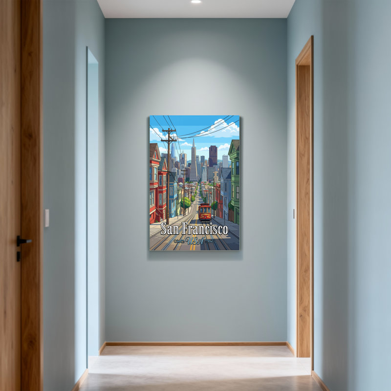 Scénario et paysages urbains San Francisco avec télécabine et ligne d'horizon, H 36 po x l 24 po