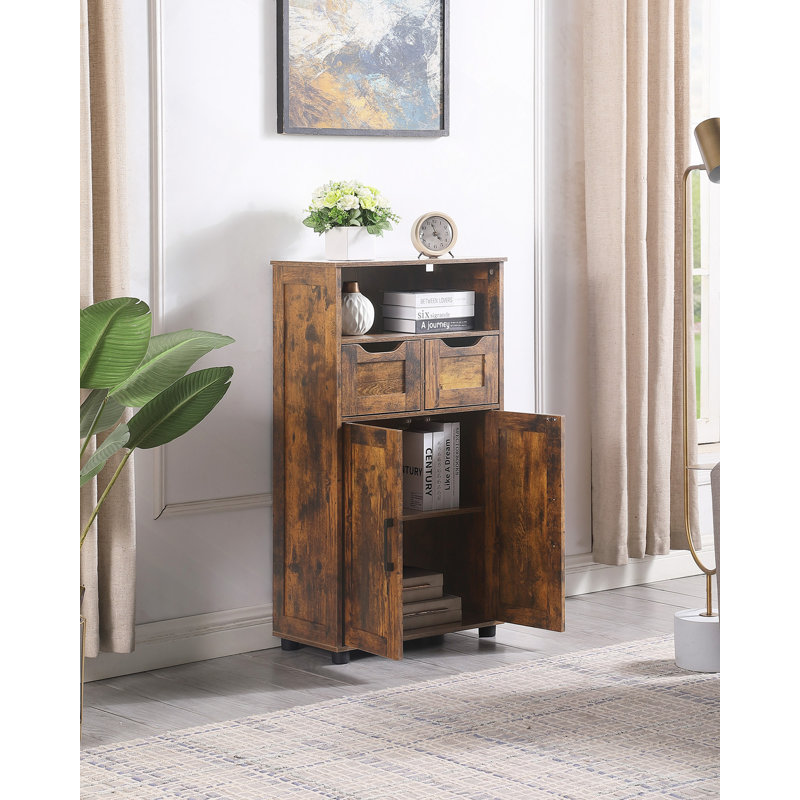 Grande armoire de rangement, armoire de rangement de salle de bain avec 2 grands tiroirs et tablette réglable, pour le salon, le bureau personnel