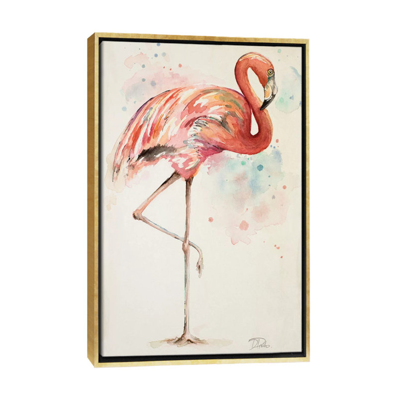 Reproduction d’art, "Flamingo II" par Patricia Pinto, Pas de tapis, H 48 po x l 32 po x P 1,5 po, Toile encadrée d'or