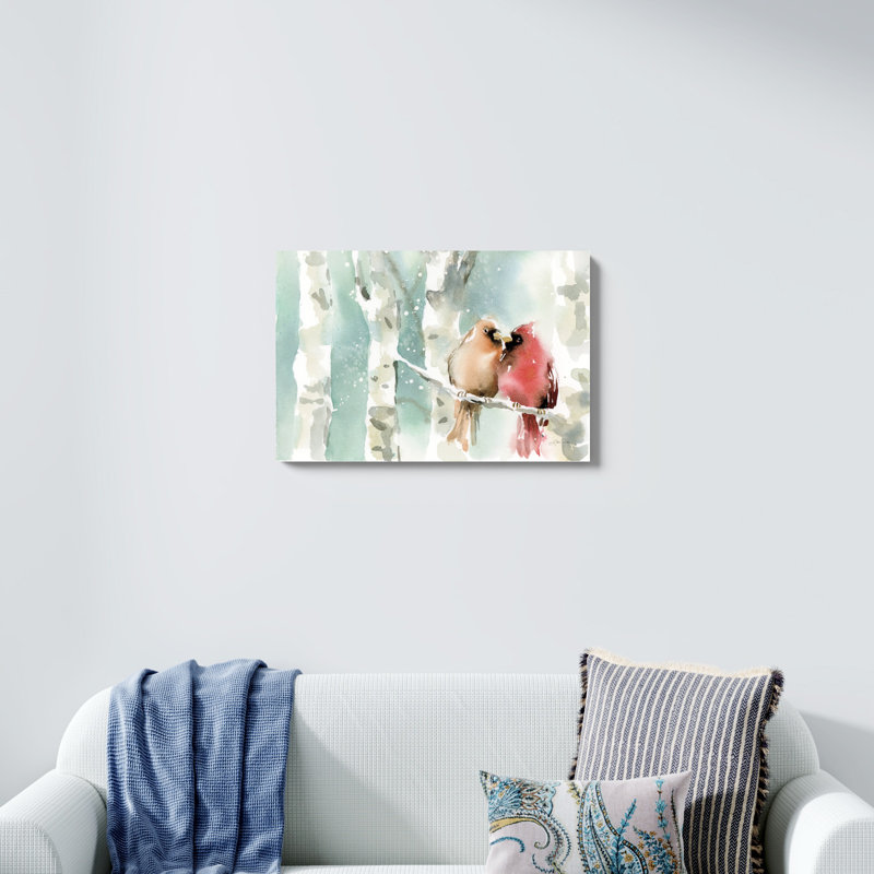 «Christmas Cardinals Crop» par Katrina Pete, reproduction sur toile, H 20 po x l 30 po