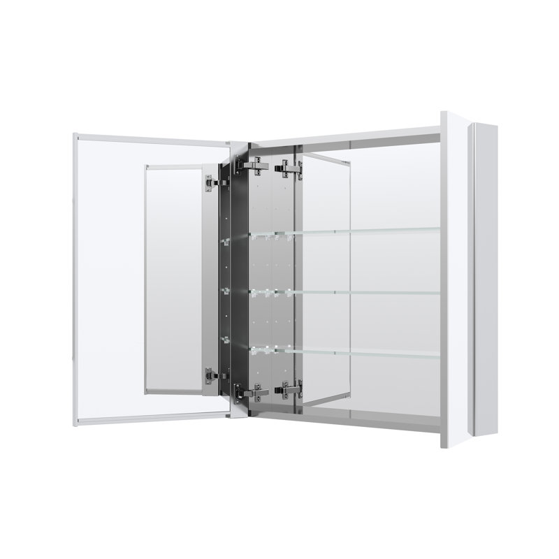 Recessed Or Surface Wall Mount Bathroom Medicine Cabinet With Adjustable Glass Shelves, 30" H x 30" W x 4.80" D, Double 