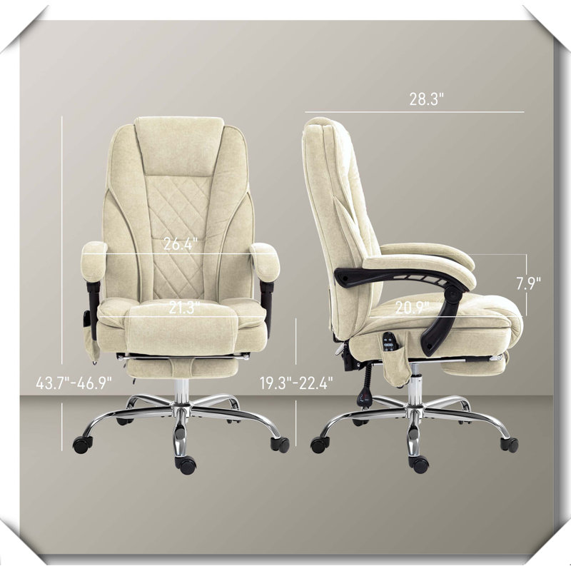 Heated Reclining Massage Office Chair Adjustable Footrest, Beige