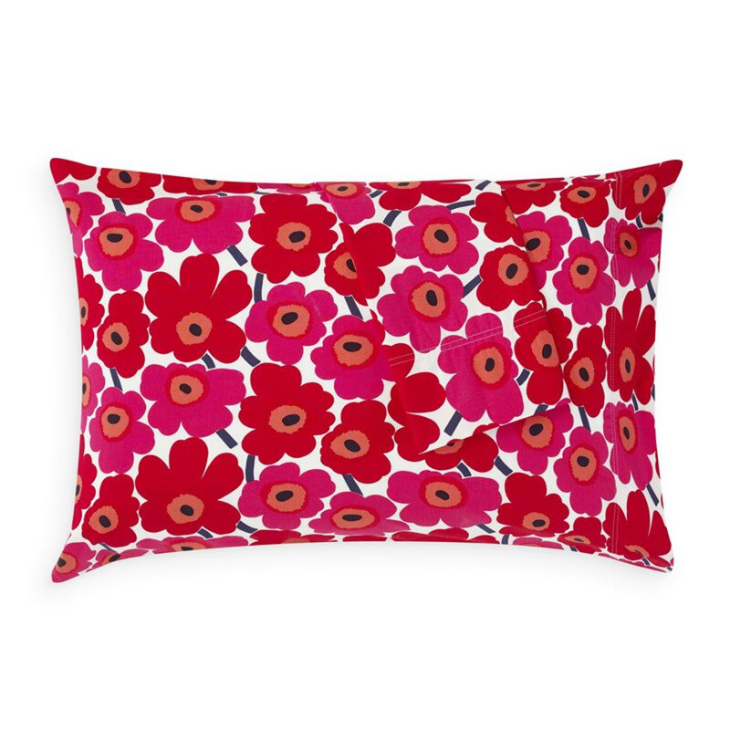 Marimekko Red Floral Cotton Percale Full Sheet Set