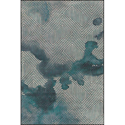 Machine Washable Motif Patterned Blue Woven Base Area Rug