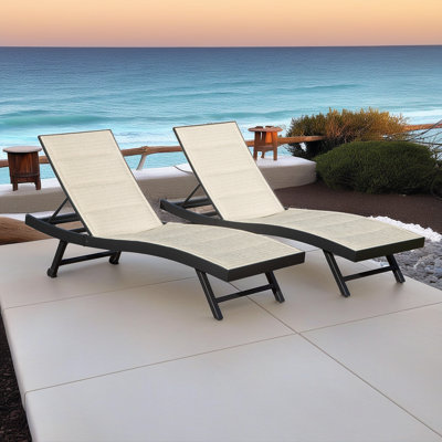 Premium Adjustable Chaise Lounge Set of 2 - PVC-coated polyester Fabric with 5-Position Recline