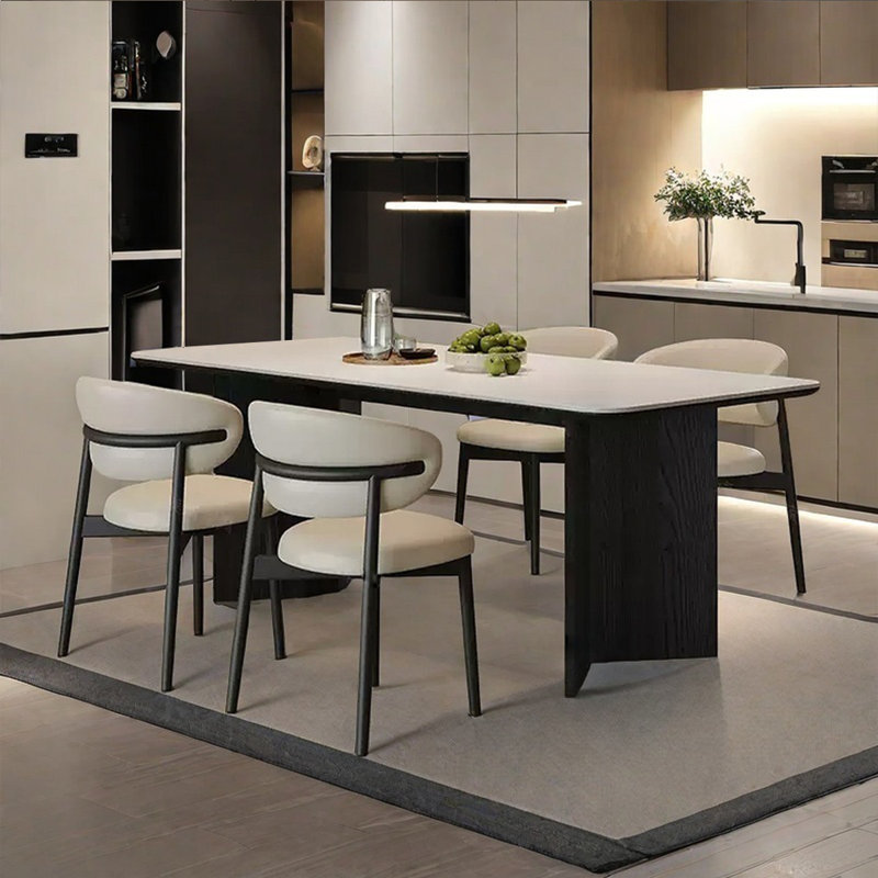 Table de salle à manger italienne en pierre frittée minimaliste, H 29,53 po x L 63 po x l 31,5 po