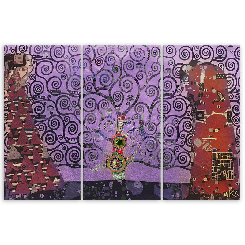 Purple Tree Of Life - 3 Piece No Frame Print on Canvas, 100cm H x 150cm W