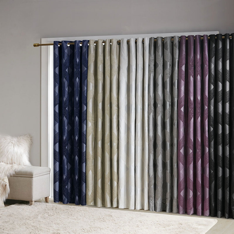 Panneau de rideau occultant en tricot jacquard Ogee (seulement 1 panneau PC), Ivoire ivoire, L 50,05 po x L 84,05 po