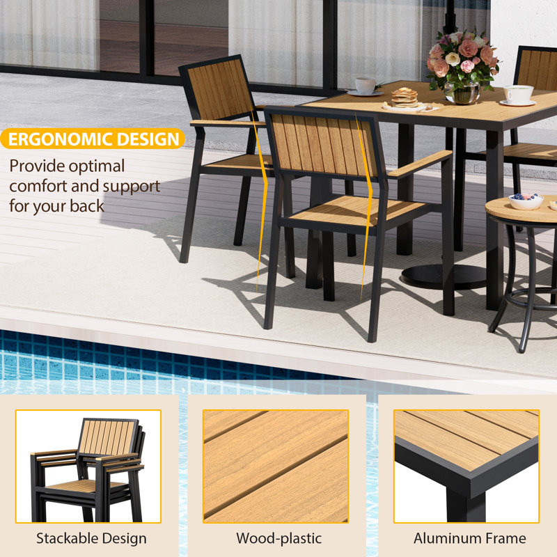 Ensemble de 4 chaises de patio d'extérieur en aluminium Loddon, Jaune