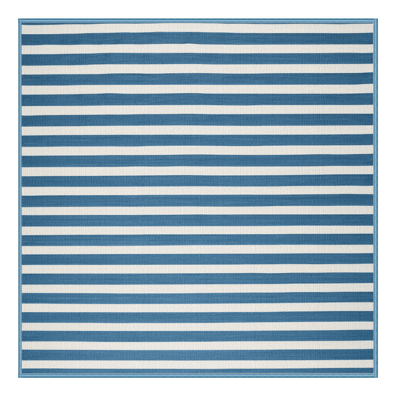 Machine Washable Horizontal Stripes Blue Area Rug, Square 4'