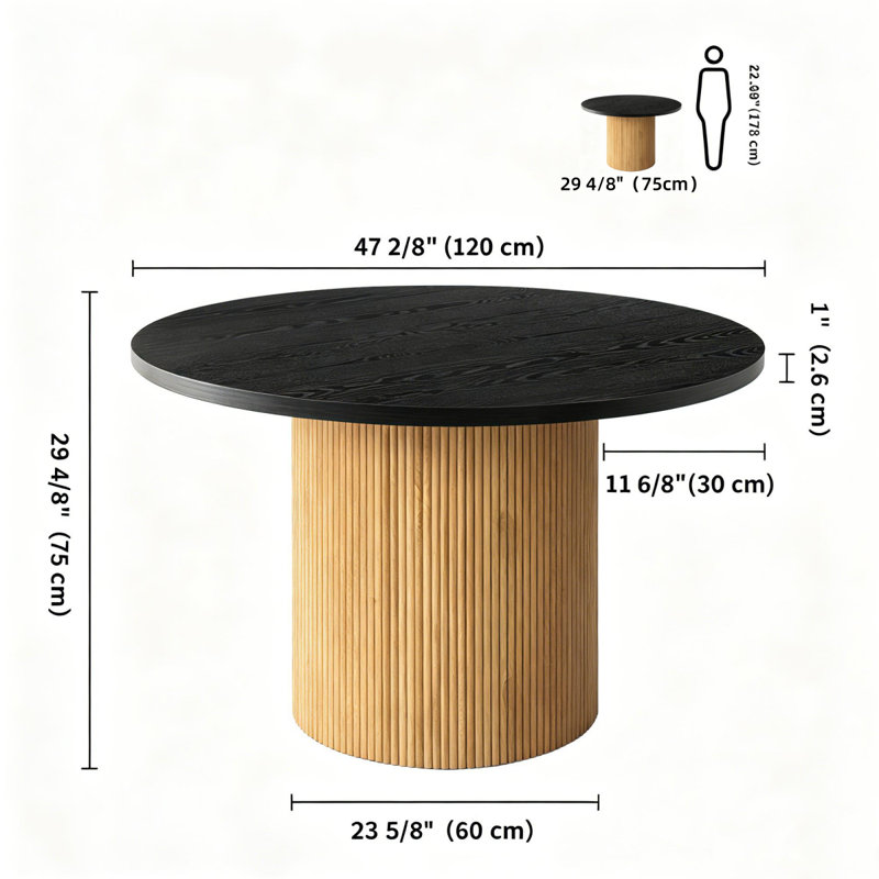 Charleily 47.2'' Solid Wood Round Dining Table, Black/Natural