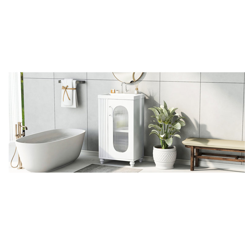 Meuble-lavabo de 20 po avec lavabo en céramique, tablette blanche moderne et support à lotion rafraîchissant