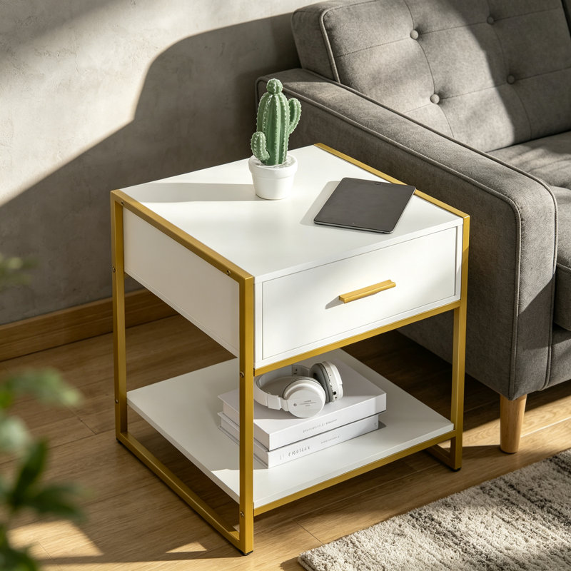 40 cm W Steel Bedside Table