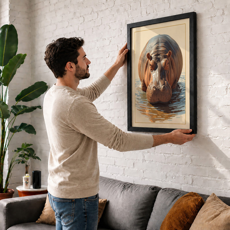 Hippopotamus Rising Modern - Framed Print, Unframed, A4 - 29.7 x 21.0 cm