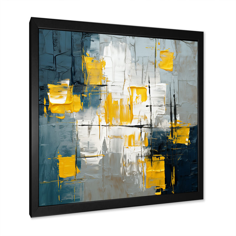«Abstraction on Retro Blue», art abstrait, Cadre simple noir, H 30 po x l 30 po x P 1 po