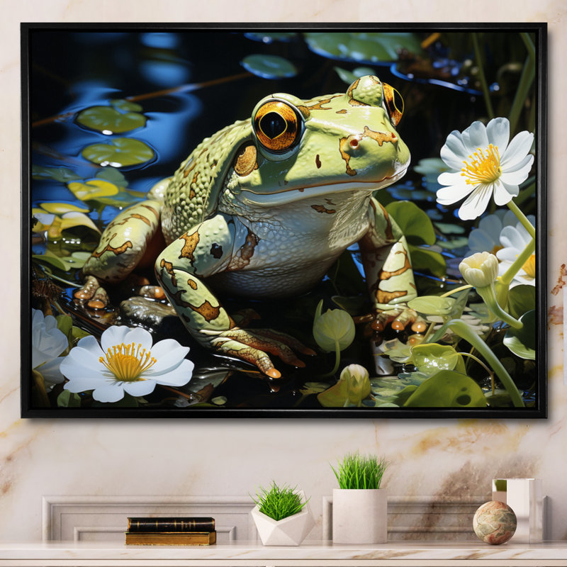 Frog Freedom - animaux, impressions sur toile, H 24 po x l 32 po x P 1 po, Cadre flottant noir