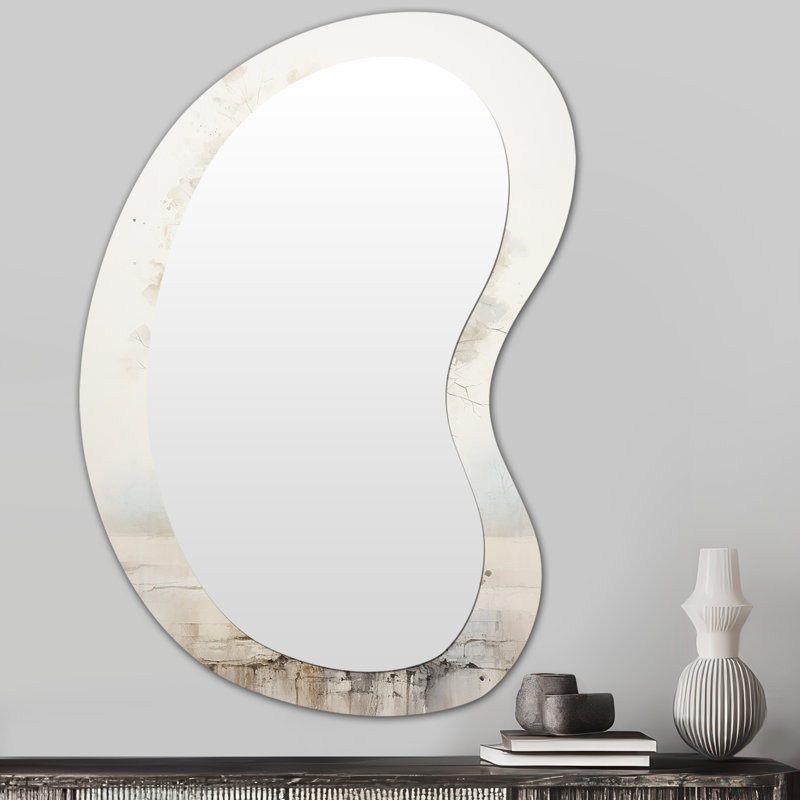 Apkar Beige Minimalism African lansdcape 3 - Arican Tree Irregular Shape Unique Wall Mirror Decor, Beige Asymmetrical Large Mirror, Printed Metal Art