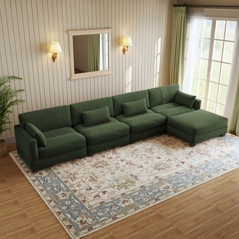 Canapé modulaire Maelina, H 30,7 po x l 161,4 po x P 68,1 po, Velours côtelé vert