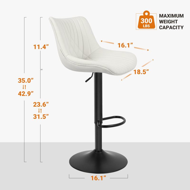 White Adjustable Swivel Faux Leather Counter Stools with Metal Base