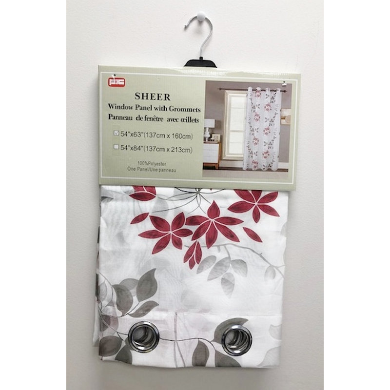Paire de rideaux transparents avec œillets, 54 po x 63 po, Rouge