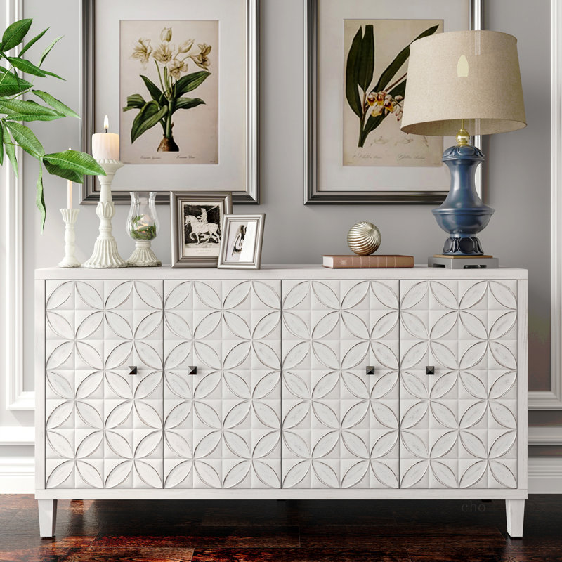 Armoire de rangement en bois à 4 portes Accent, Blanchies