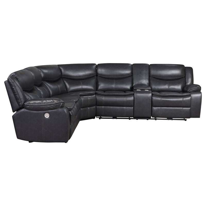 Luxury Build - Canapé modulaire inclinable électrique tapissier Bathory brun, Cuir gris