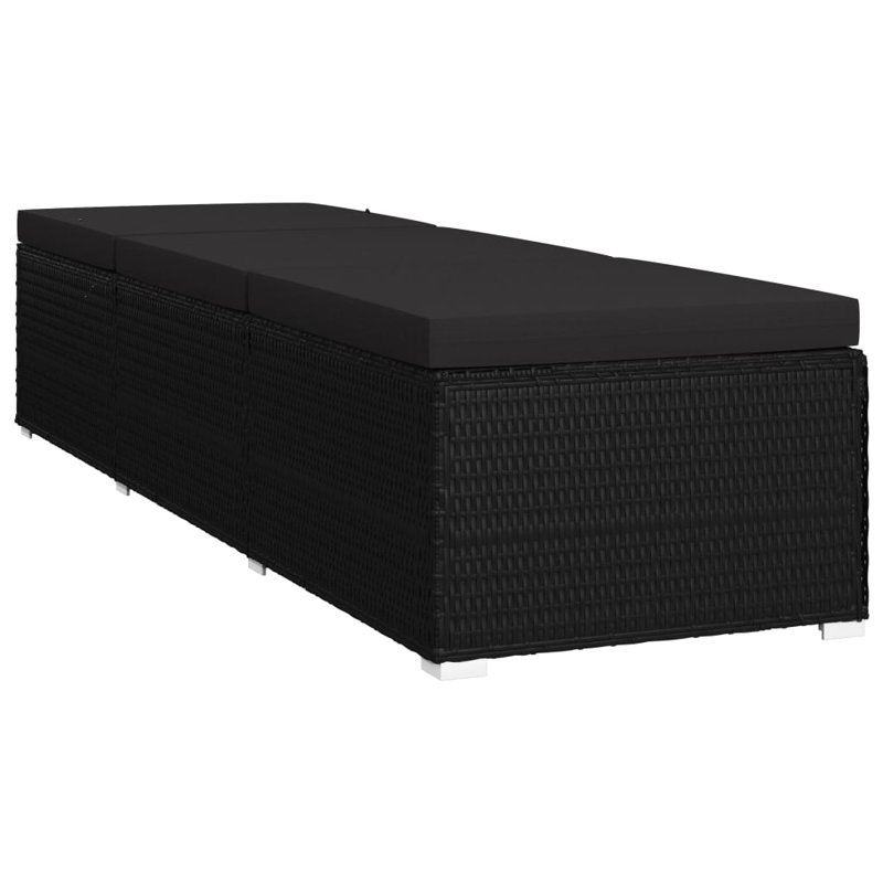 Chaise longue d'extérieur avec coussin en poly rotin noir