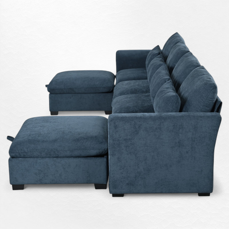 Canapé modulaire 6 pièces rembourré, Mélange de polyester / lin bleu