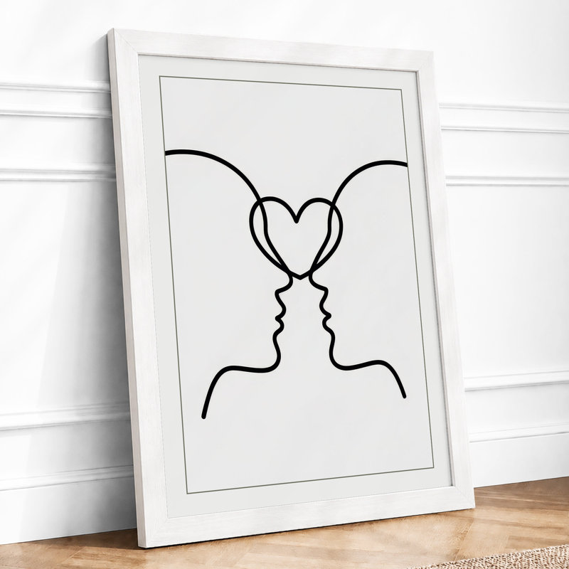 Two Hearts, One Line Minimalist - Framed Print, A1 - 84.1 x 59.4 cm, White