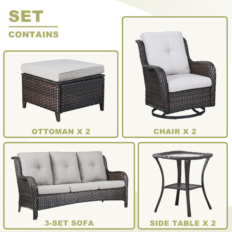 Bonia Wicker 5 - Person Patio Conversation Set with Cushions, Beige/Brown