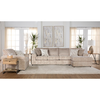 Oliwier Wide Wale Corduroy Sectional Sofa Chaise with Armchair, Parchment by Latitude Run