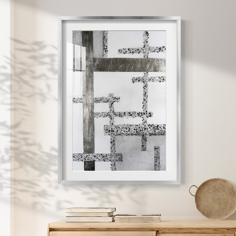 Terrazzo Grid II - Impression encadrée, H 28,5 po x l 20,5 po, Argent argent
