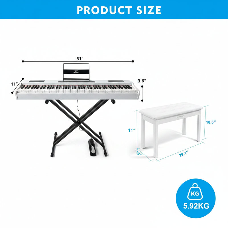 Ensemble d'instruments de musique en bois avec support réglable et banc Storge, White