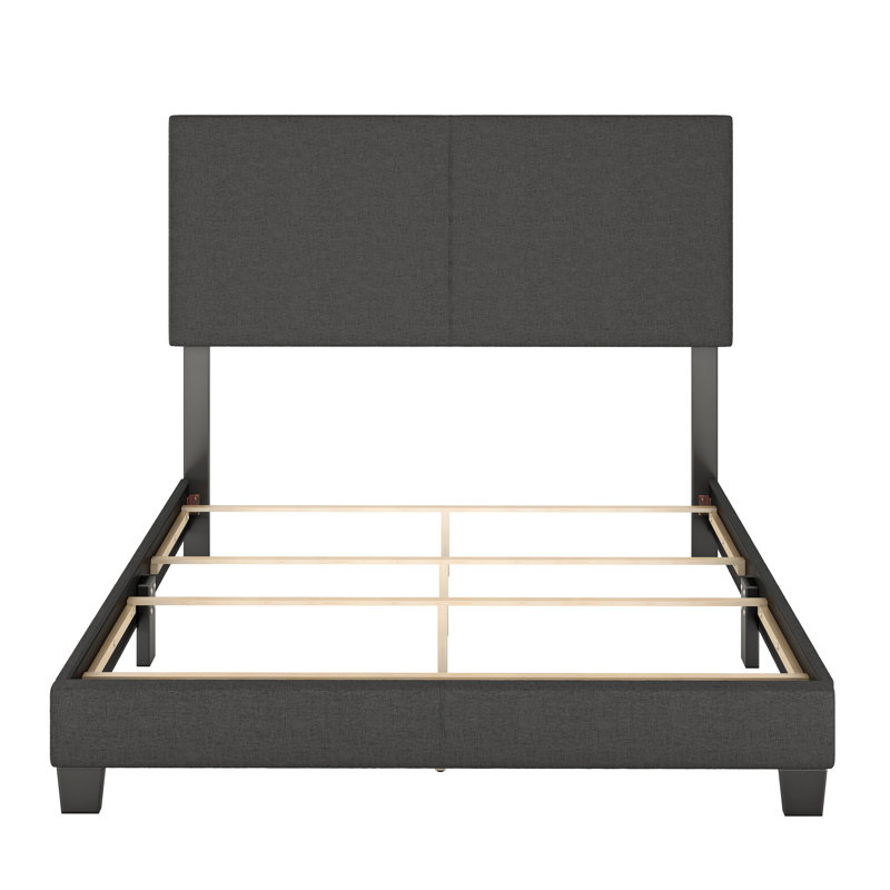 Queen Black Upholstered Linen Platform Bed with Slats