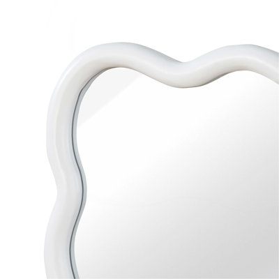 White Color 24"x36" Wavy Rectangle Solid Wood Frame Decorative Mirror,For Bedroom, Bathroom, Living Room, Entryway