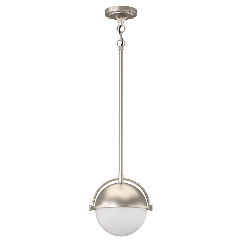 Luminaire suspendu sphérique 1 lumière à intensité variable en nickel brossé avec abat-jour en verre givré
