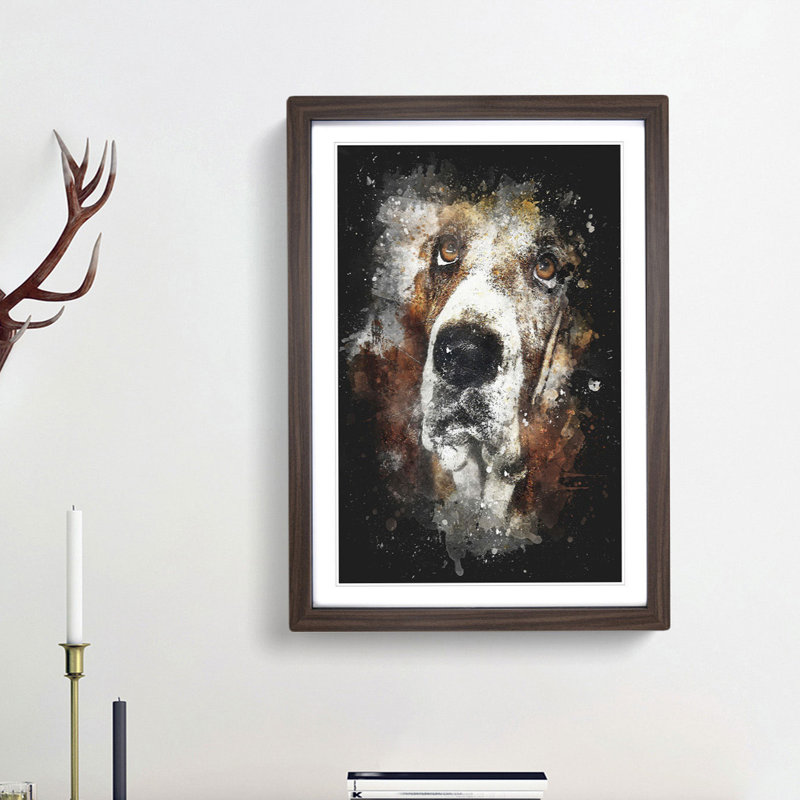 Basset Hound - Picture Frame Graphic Art Print, Walnut Framed, 87cm H x 62cm W x 2cm D